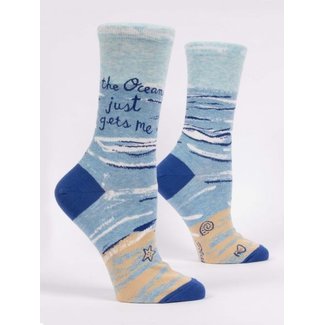 Blue Q Crew Socks-Ocean Gets Me