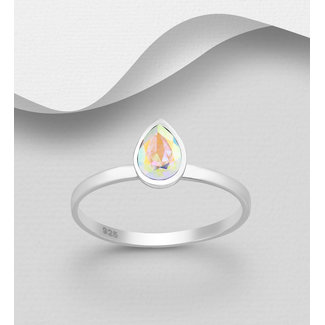Sterling Swarovski- Pear Shape Crystal  Ring
