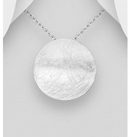 Sterling Necklace- Matte Brushed Silver Circle