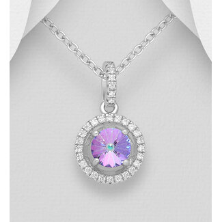 Sterling Sterling Silver- CZ &  Austrian Crystal Necklace - Vitrail Light