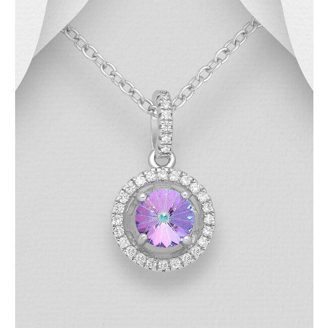 Sterling Sterling Silver- CZ &  Austrian Crystal Necklace - Vitrail Light