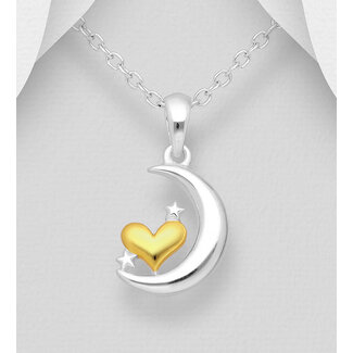 Sterling Sterling Silver Necklace-14K.Gold PL/Silver Moon-Stars