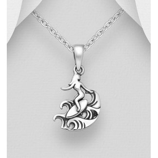 Sterling Necklace-Girl & Wave