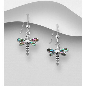 Sterling Sterling Oxidized Dragonfly Earrings w/Abalone