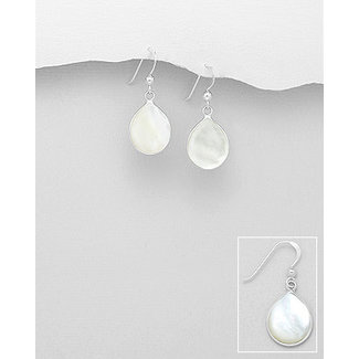 Sterling Drop Earrings-Silver Oval with Shell Inlay