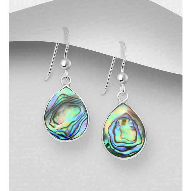 Sterling Drop Earrings-Silver Oval with Shell Inlay (Available in Abalone or Mother of Pearl)