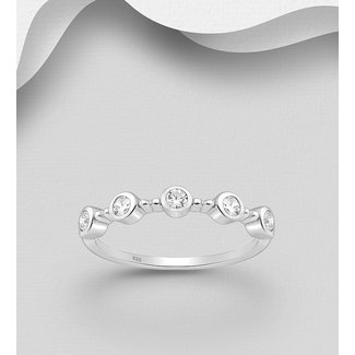 Sterling Ring-Sterling Silver with Multiple Cubic Zirconia