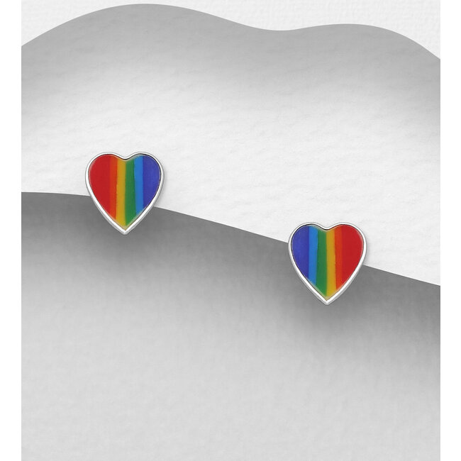 Sterling Studs-Rainbow Hearts
