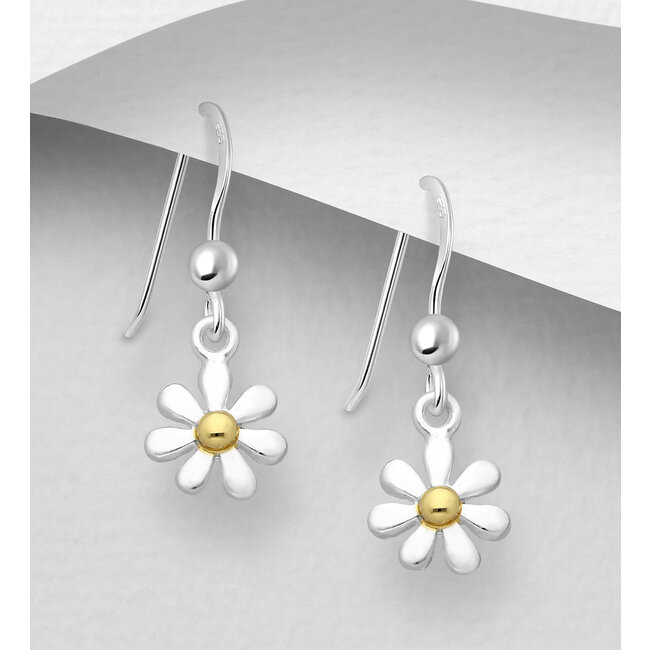 Sterling Sterling Daisy Drop Earrings- 14k Gold Plated