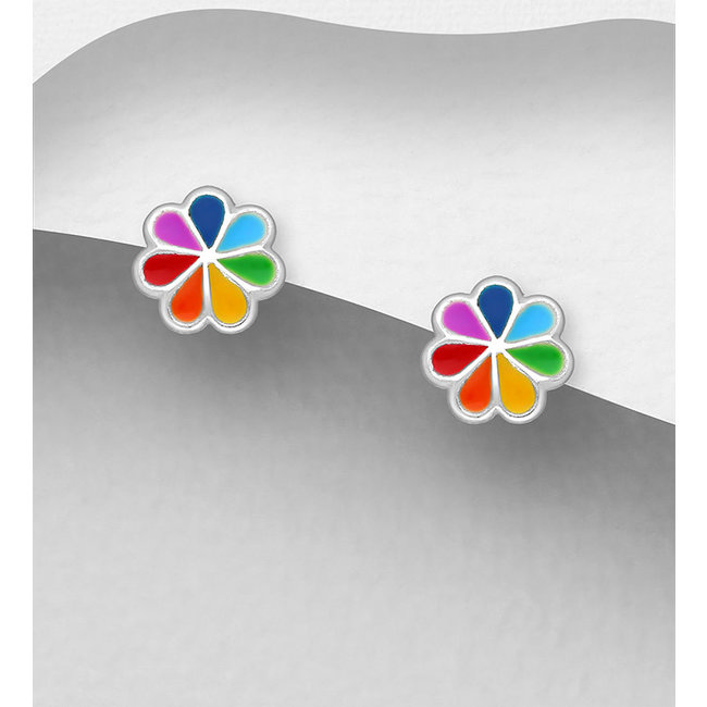 Sterling Sterling Studs:  Rainbow Flowers