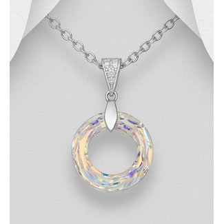 Sterling Necklace- Austrian Crystal Circle  Aurore Boreale