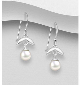 Sterling Earrings-Leaves W/Pearl