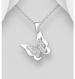 Sterling Silver & Cubic Zirconia  Butterfly Necklace