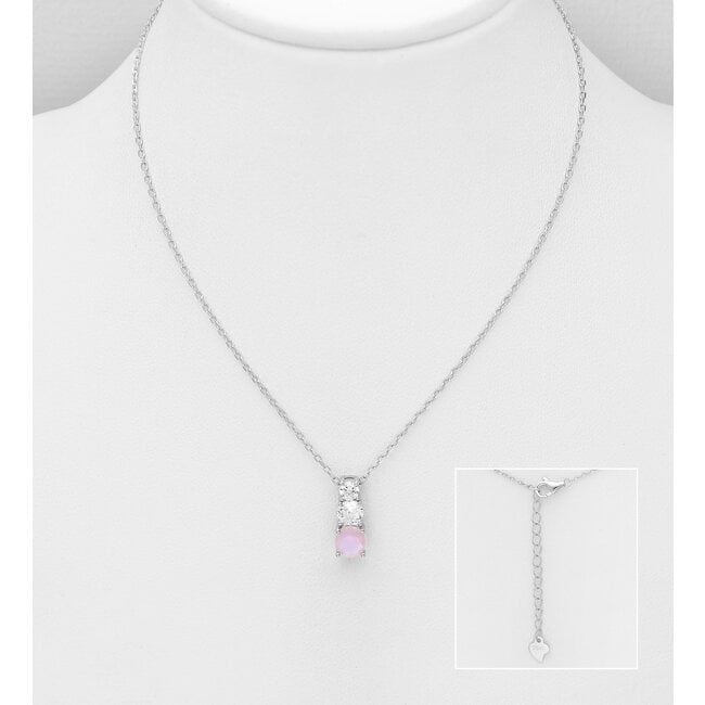 Sterling Sterling Silver, Cubic Zirconia and Opal Necklace