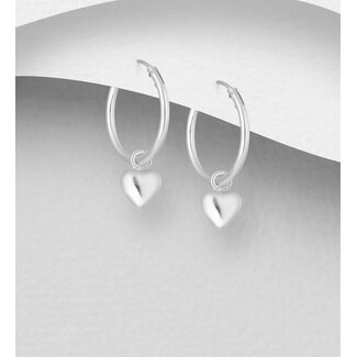 Sterling Sterling Silver Hoop Earrings with Hearts