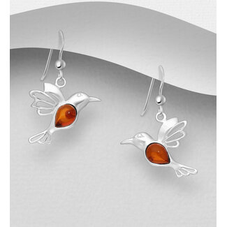 Sterling Sterling Earrings- Hummingbirds with Amber