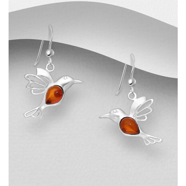 Sterling Sterling Earrings- Hummingbirds with Amber