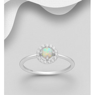 Sterling Sterling Silver Ring-  Opal  & Cubic Zironcia