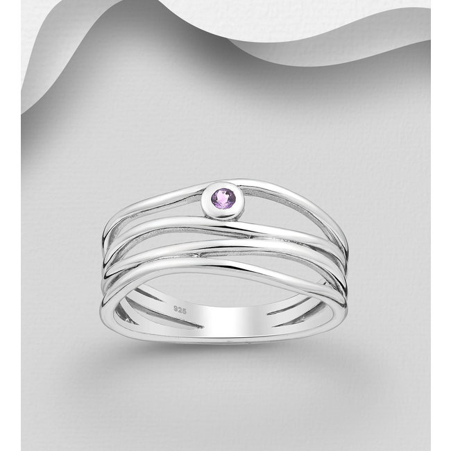 Sterling Sterling Silver Amethyst Wire Ring