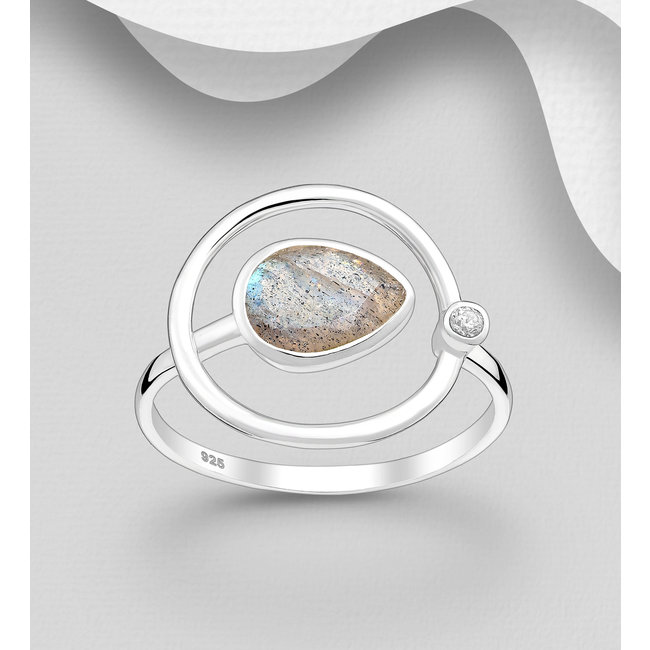 Sterling Sterling Silver Ring -Labradorite & Cubic Zircon - FINAL SALE