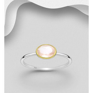 Sterling Sterling Silver Ring-Gold Framed Rose Quartz