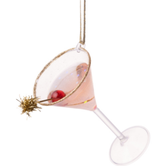 Option 2/ Silver Tree Martini Glass w/Gold Rim Pink Drink Ornament