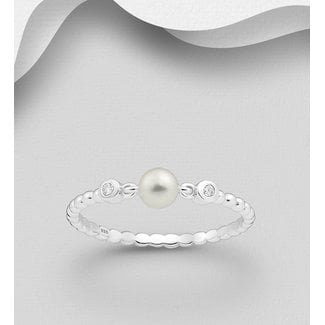 Sterling Freshwater Pearl and Cubic Zirconia Ring
