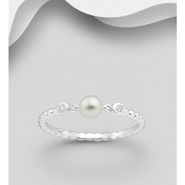 Sterling Freshwater Pearl and Cubic Zirconia Ring