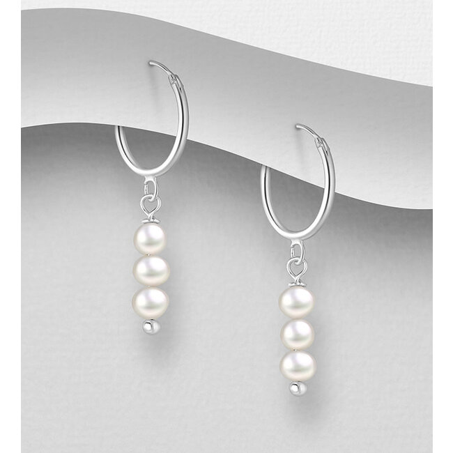 Sterling Silver Hoops with Beaded Freshwater Pearls