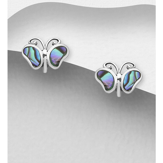 Sterling Studs-Silver and Abalone Butterfly
