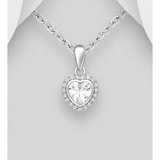 Sterling Necklace-Sterling Silver Heart Pendant with Cubic Zirconia