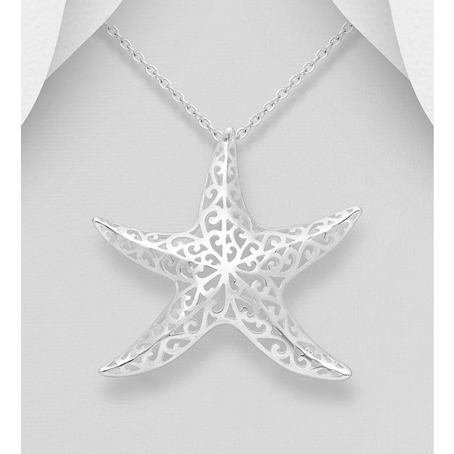 Sterling Large Silver Filigree Starfish Necklace