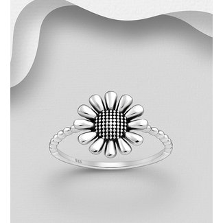 Sterling Silver Oxidized Flower Ring