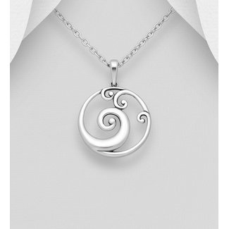 Sterling Silver Oxidized Wave w/Swirl Necklace