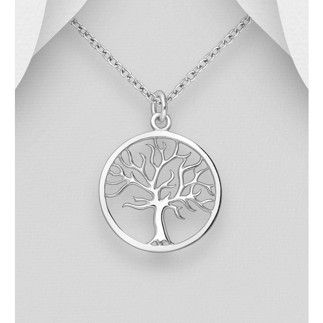 Sterling Silver Circular Tree of Life Necklace