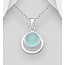 Sterling Silver Circle Pendant Necklace W/Sky Blue Chalcedony