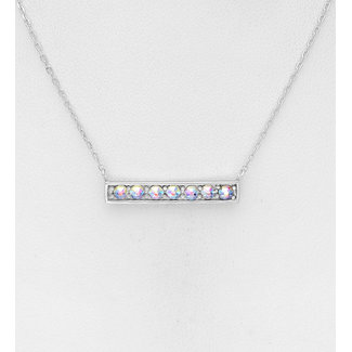 Sterling Silver Bar Necklace w/Aurore Boreale Austrian Crystal