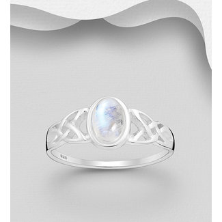 Sterling Sterling Silver Celtic Ring w/Rainbow Moonstone