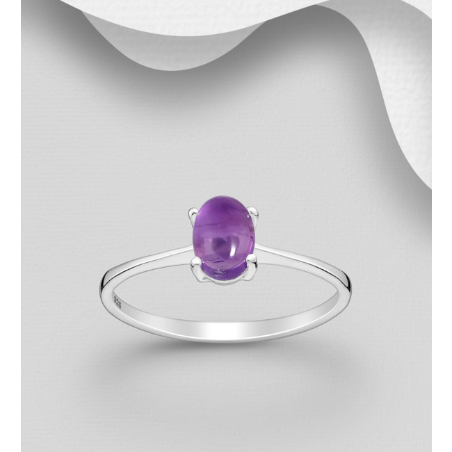 Sterling Sterling Silver Oval Amethyst Ring