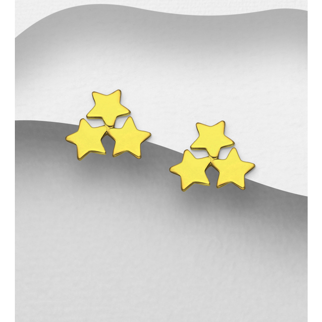 Sterling Gold over Sterling Silver Studs - Triple Stars
