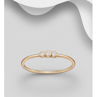 Sterling Rose Gold Plated Silver Ring with Three Cubic Zirconia - FINAL SALE