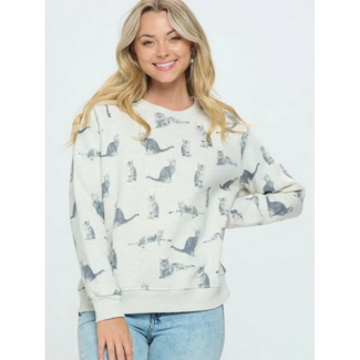 Grey Tabby Cat Print Sweatshirt