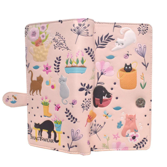 shagwear Large Wallet - Pink Cats In The Garden