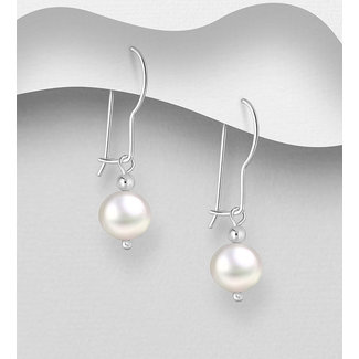 Sterling Sterling Lever Back Drops with White Freshwater Pearls