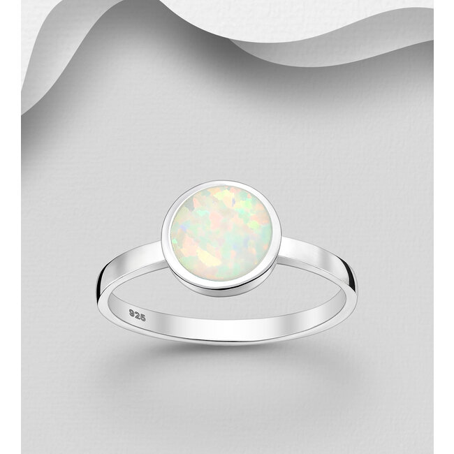 Sterling Sterling Ring Opal Framed Circle (More Colours) - FINAL SALE