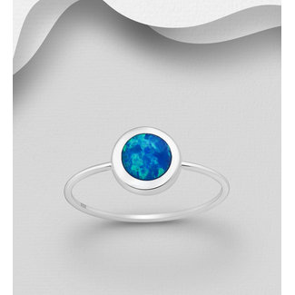 Sterling Sterling Ring  Slim Band Opal Framed Circle-(More Colours)