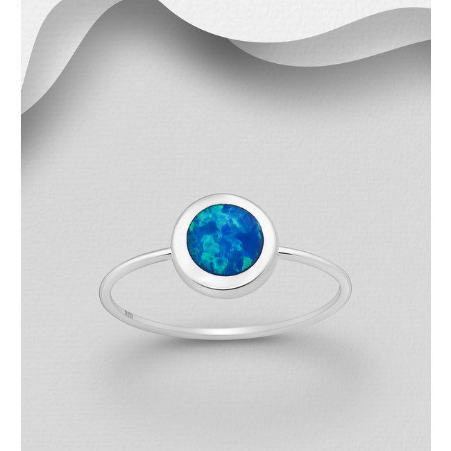 Sterling Sterling Ring  Slim Band Opal Framed Circle - (More Colours) - FINAL SALE