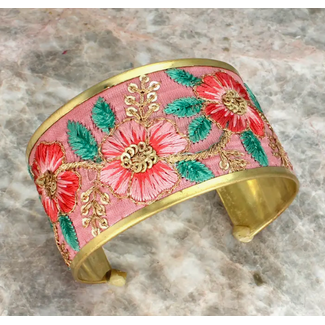 Zad Soft Pink Floral Embroidered Cuff Bracelet FINAL SALE