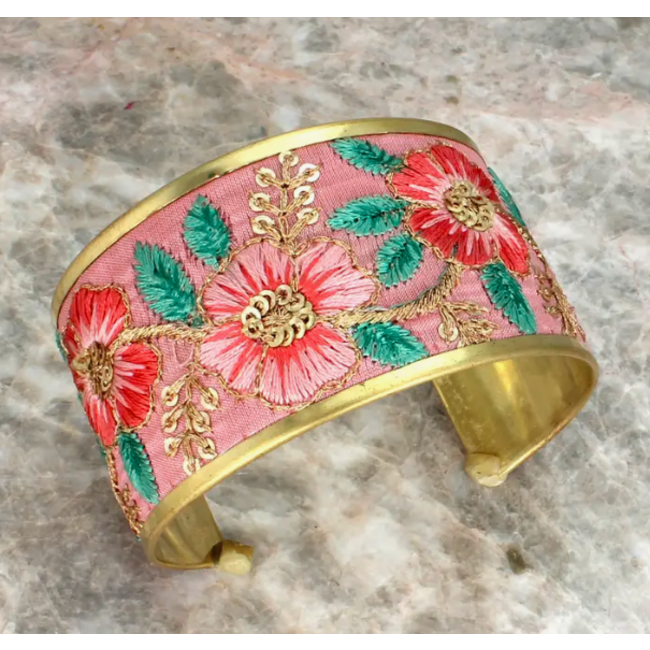 Zad Soft Pink Floral Embroidered Cuff Bracelet FINAL SALE