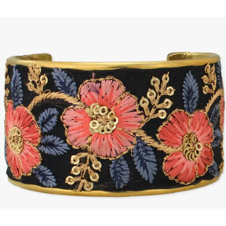 Zad Vintage Style-Pink Blue Embroidered Cuff Bracelet